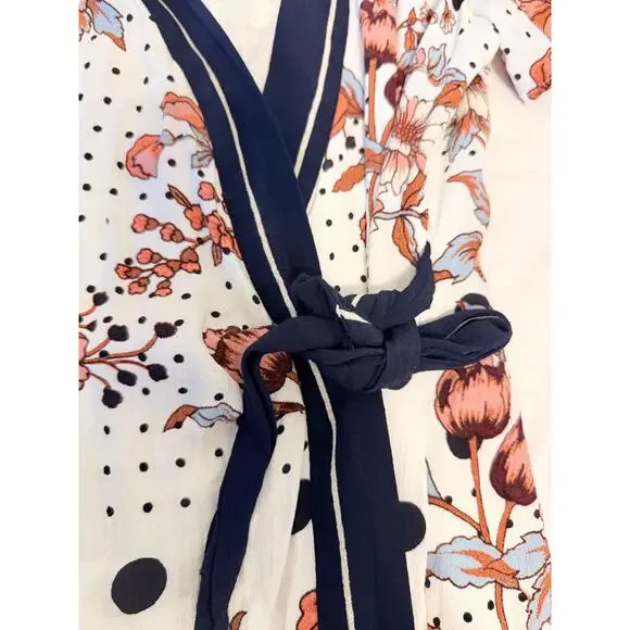 Maeve Anthropologie Womens White Short Sleeve Floral Polka Dot Wrap Dress US 8 - Picture 6 of 10